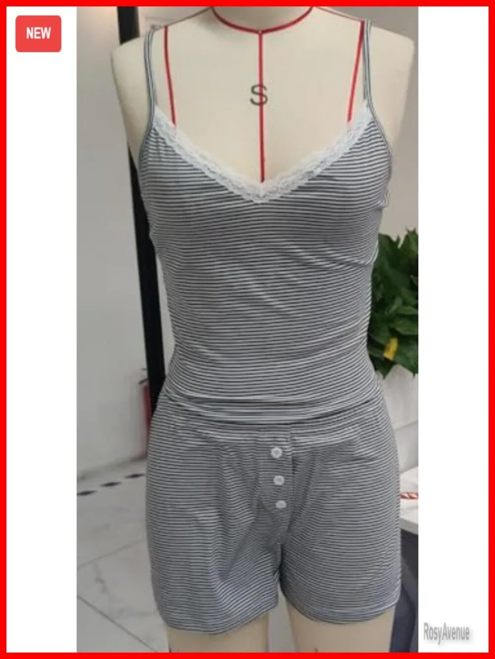 Women Sexy 2 Piece Pajama Set Floral Print Lace Trim Cami Tank Top Shorts